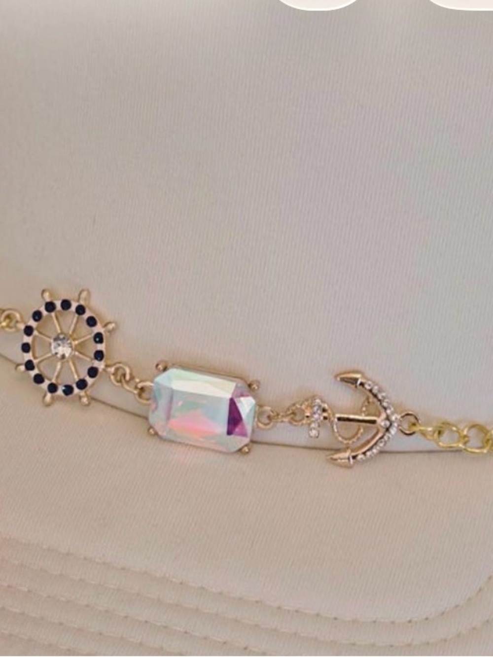 Gold Nautical Crystal Hat Chain  - Iridescent Center Stone